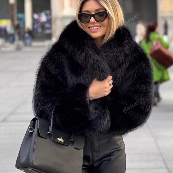 Faux Fur Jacket For Women Elegant Solid Lapel Long Sleeve Coat Casual Loose - Picture 5 of 6